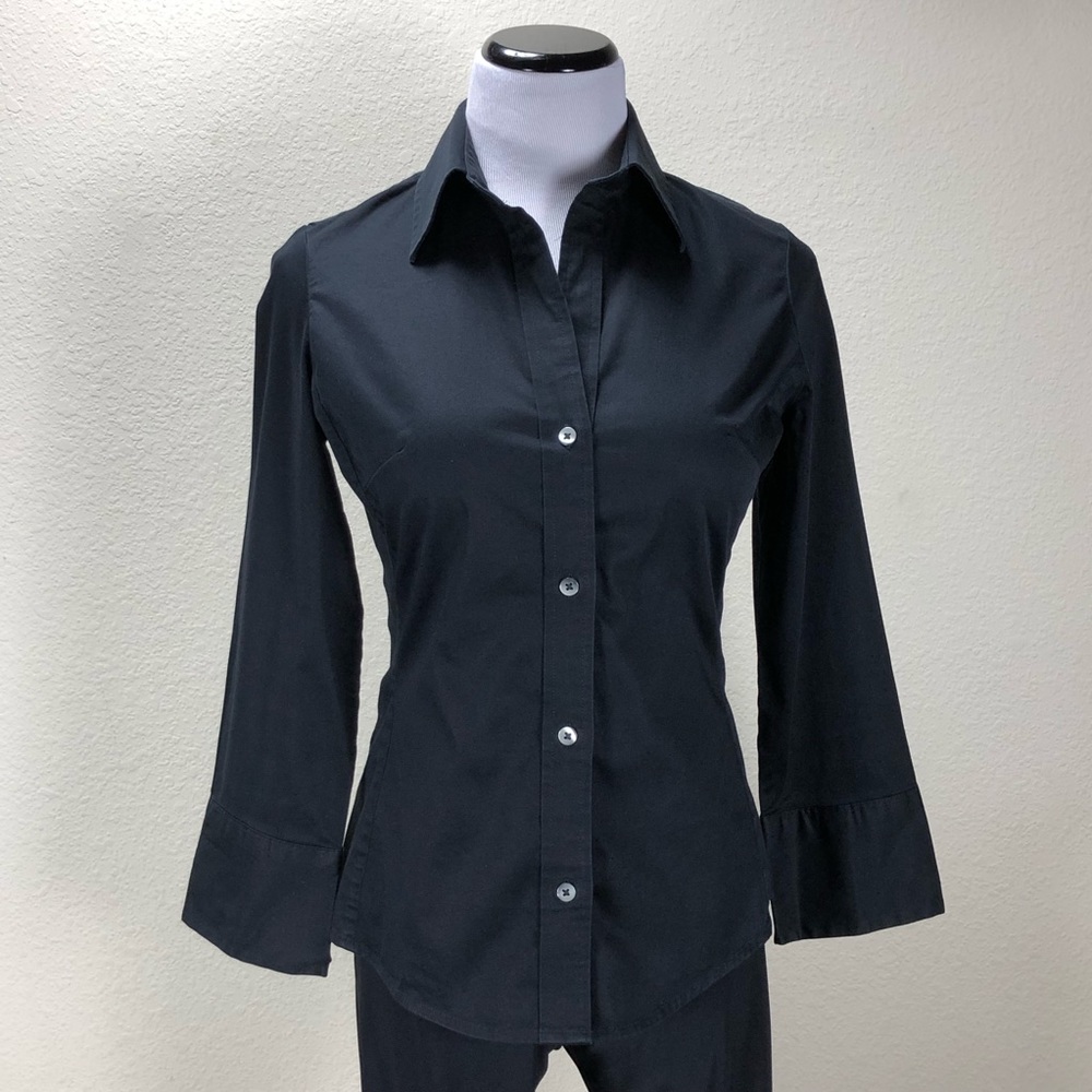 Banana Republic Black 3/4 Sleeve Button Down Top
